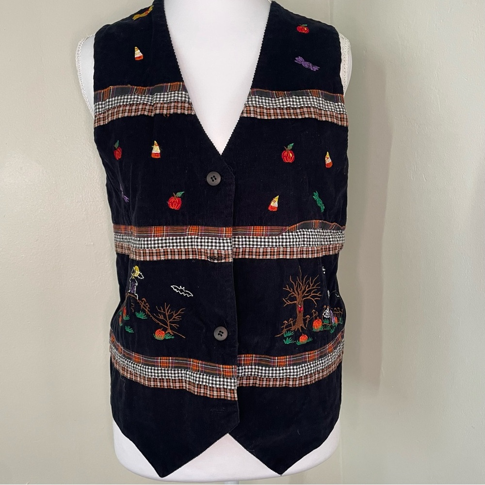 Halloween vintage Dark blue Embroidered Vest with Colorful Accents